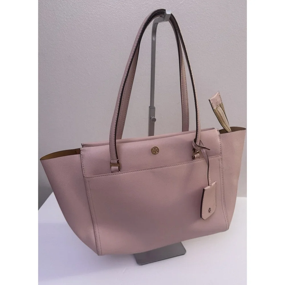 Tory Burch Parker Tote Pink Leather Bag Purse Classic Preppy Zip Top